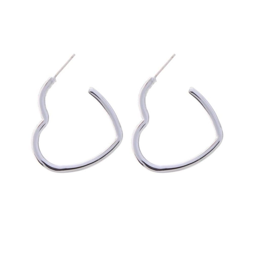 Silver Heart Hoop Dangle Statement Earrings